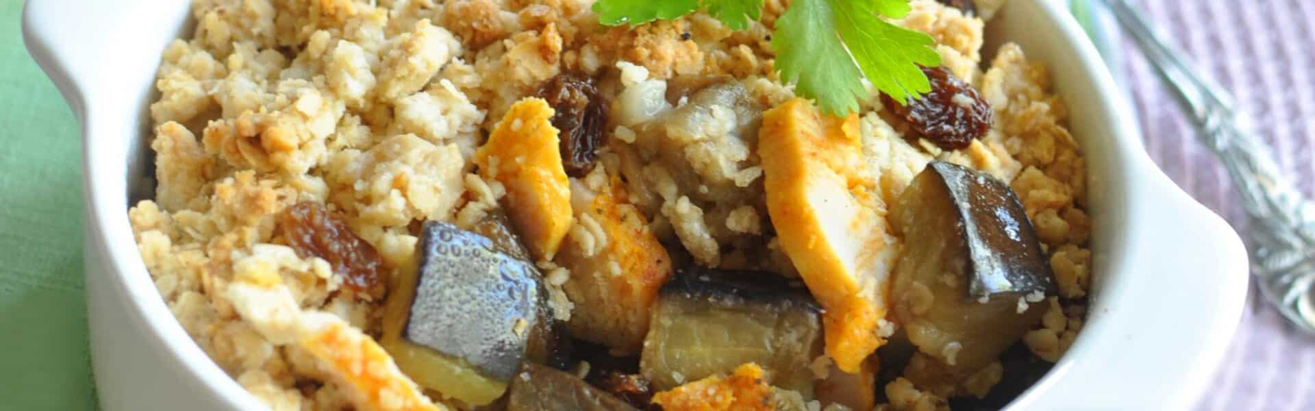 Crumble aubergines, poulet et curry - 3143